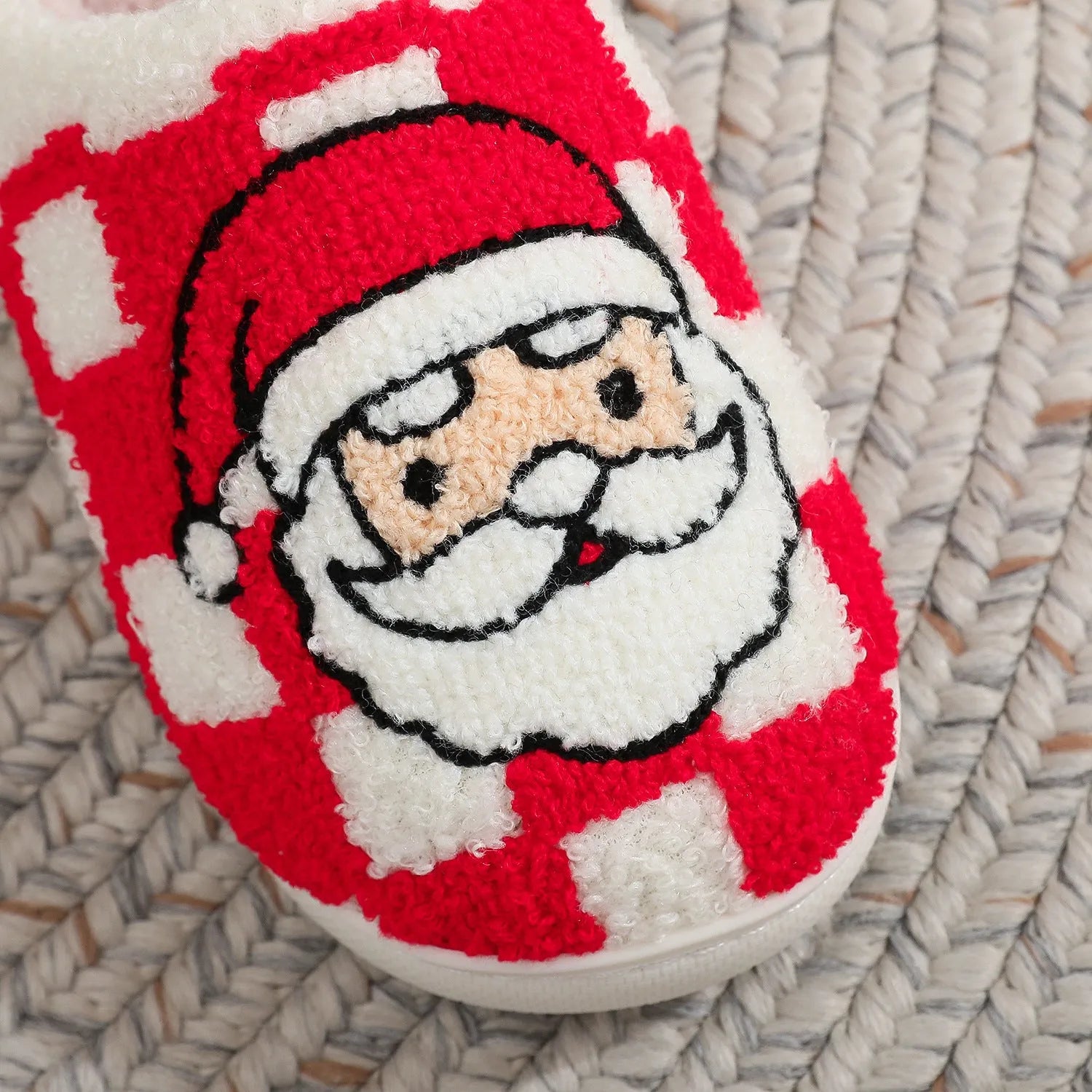 Red checkered Christmas plaid Santa Claus slippers with non-slip TPR sole for indoor winter wear