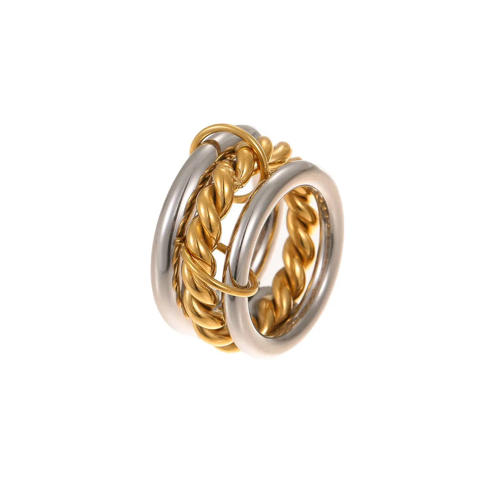 Stackable stainless steel ring with 18K gold plating in three colour options for women