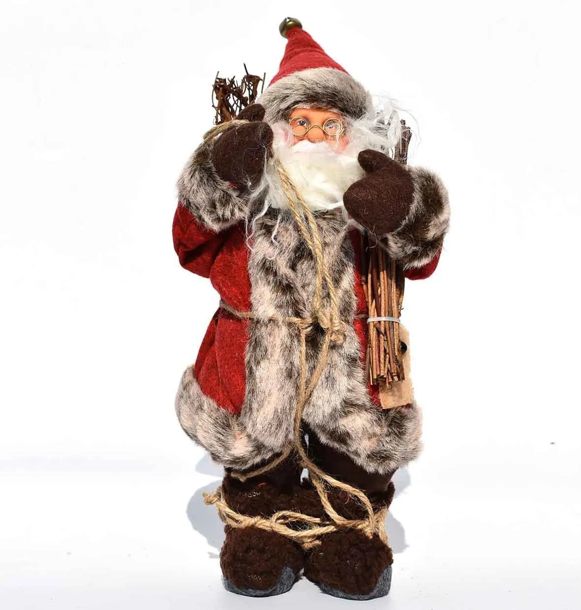 30cm Christmas doll made of plastic and cloth, showing an old man with red sequins, on a shelf