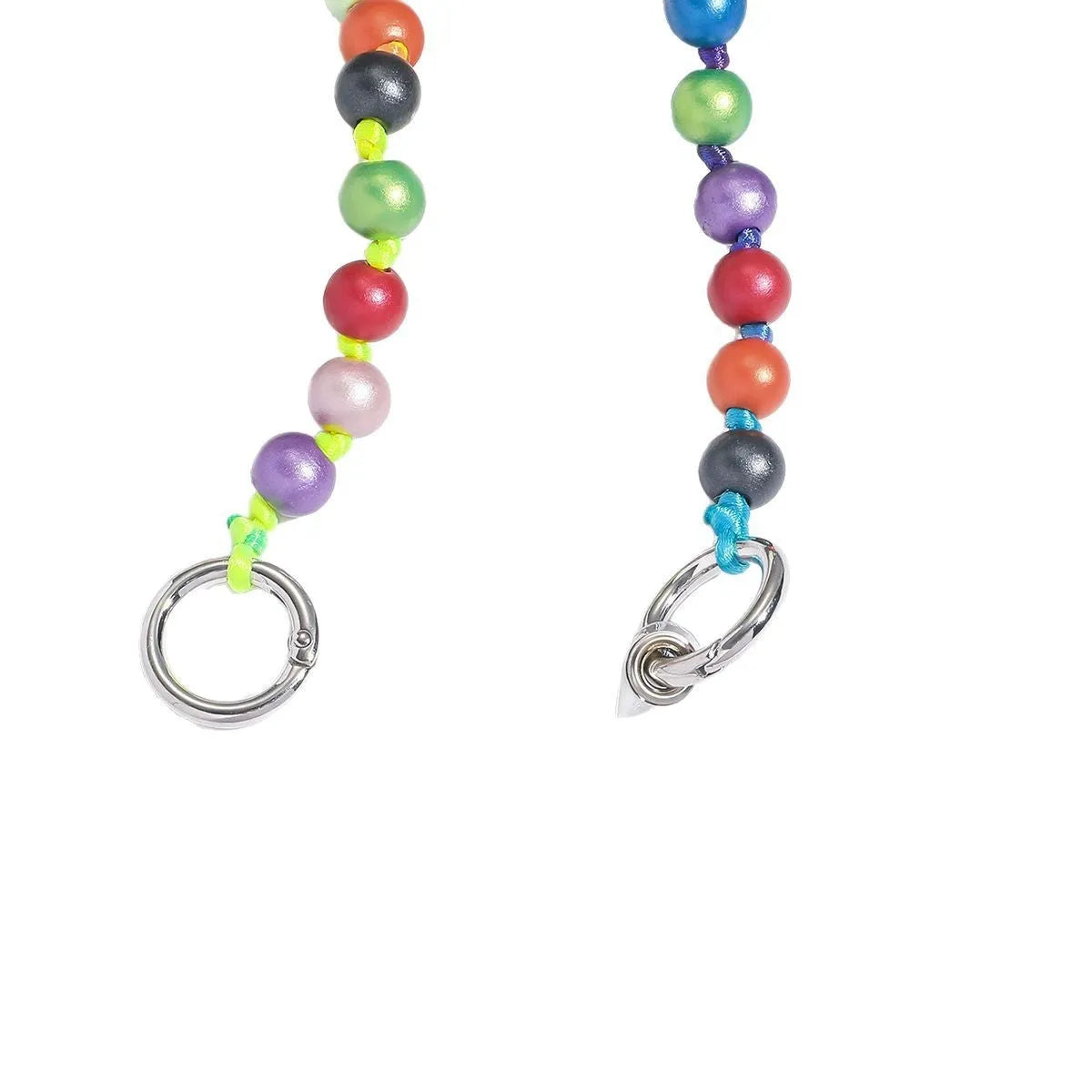Wild color beaded mobile phone strap, stainless steel electroplated unisex chain, 81cm and above, geometric round design