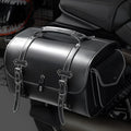 Dark punk motorcycle side bag with tail coded lock on cruiser motorcycle