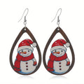 Women's creative Christmas wooden earrings with Christmas tree and water drop snowman designs