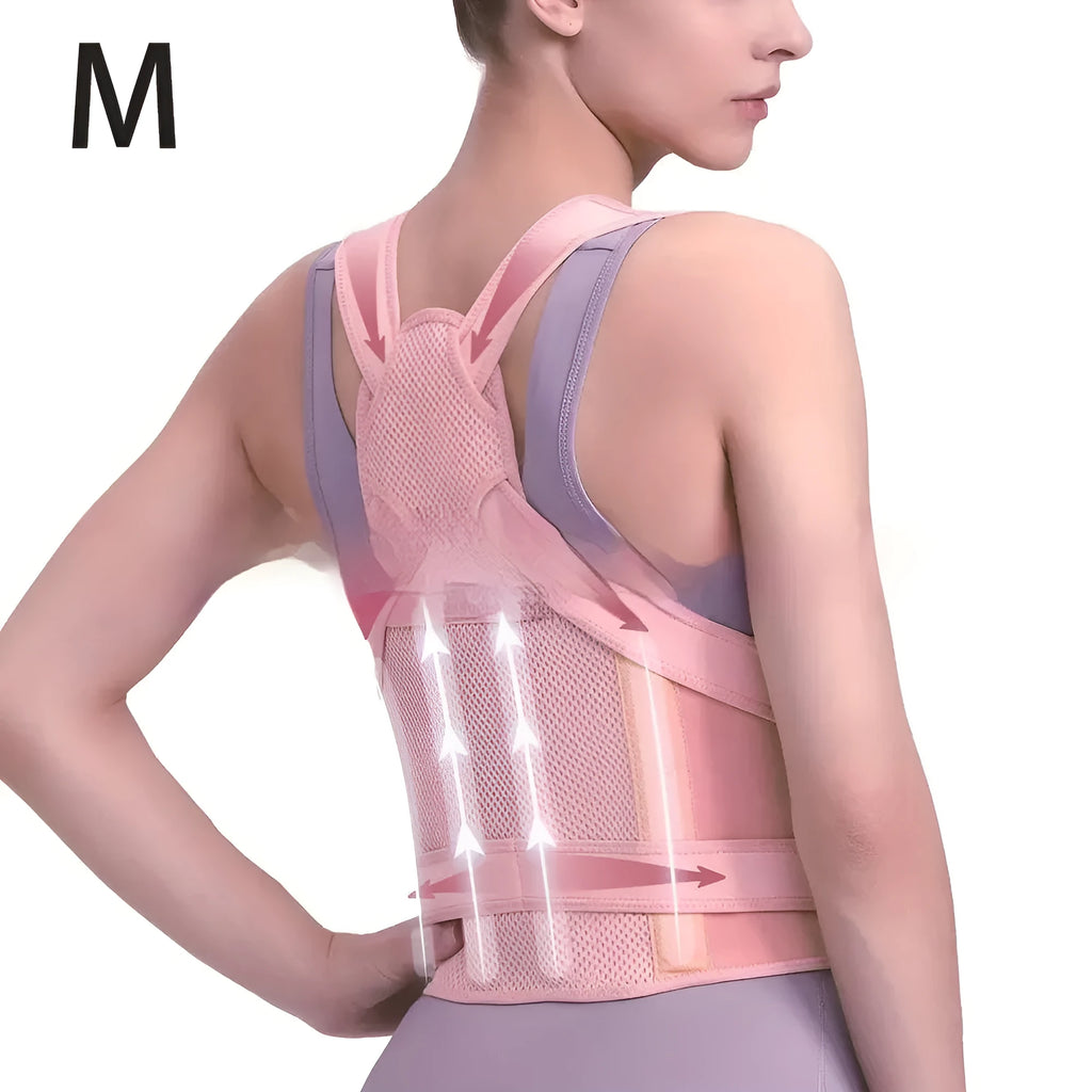 Back ring waist posture correction fixing band in spandex, black colour, shown on a model for size reference