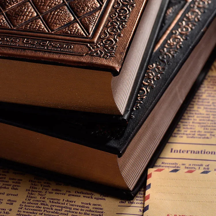 Embossed faux leather notepad with thick 3D cover in bronze colour option
