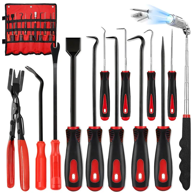 13-piece oil seal screwdriver hook set in blue with Oxford strap cloth bag for auto repair disassembly