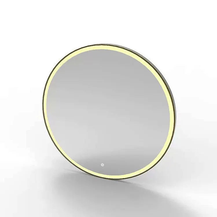 Round black aluminium frame LED bathroom mirror mounted on wall