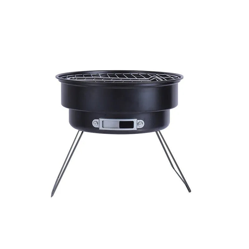 Small round folding outdoor ice stove grill kit with mesh, legs, and storage bag for 1-2 people.