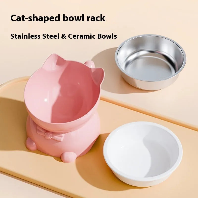 Stainless steel slanted anti-fall cat bowl in blue colour on a white surface.