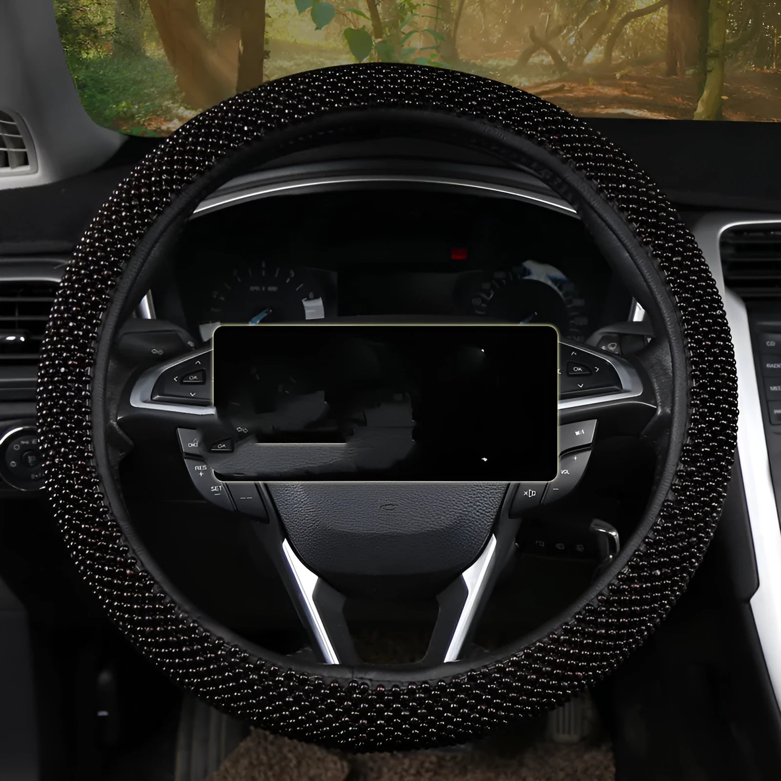 Small card light wooden bead steering wheel cover in Black for 38cm wheels summer style
