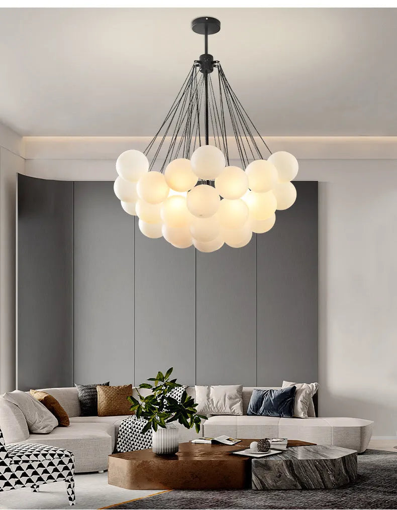 Glass bubble pendant lamp in gold or black, adjustable 0.5m height, for living room ceiling lighting