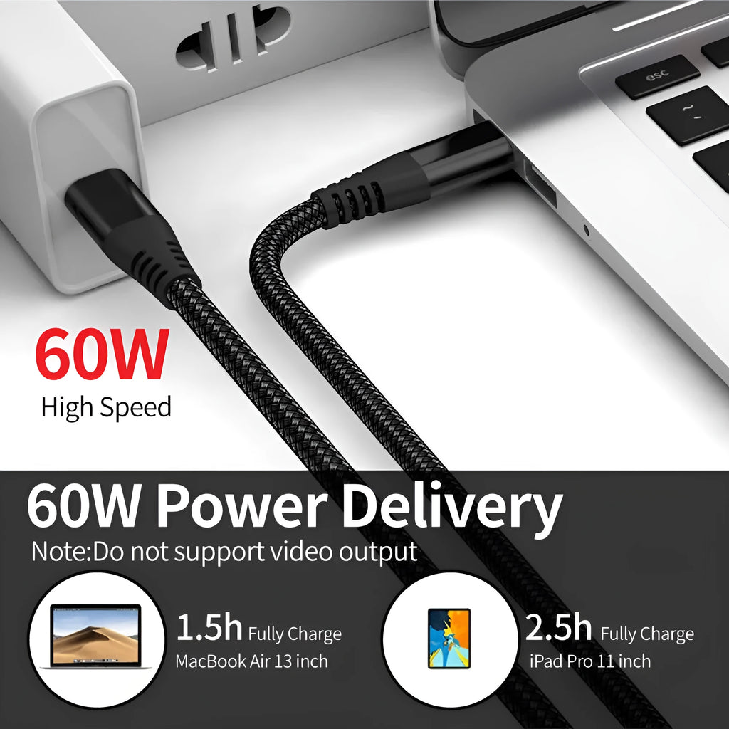 Double-headed woven charging cable in black with Lightning and TYPE-C connectors, three length options