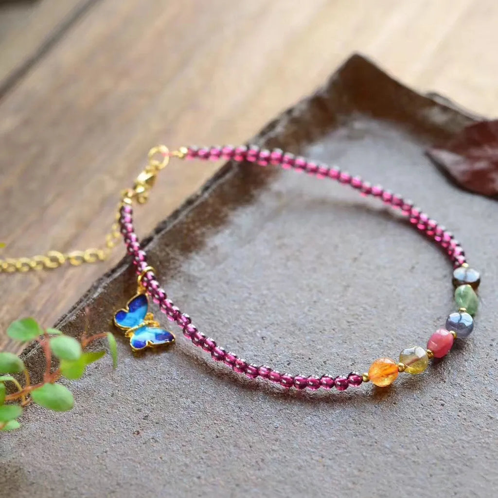 Purple geometric garnet anklet for women with ethnic styling and summer design