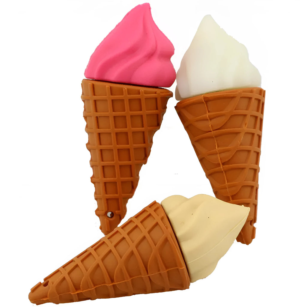 Mini ice cream shaped USB flash drive in pink colour on a white background.