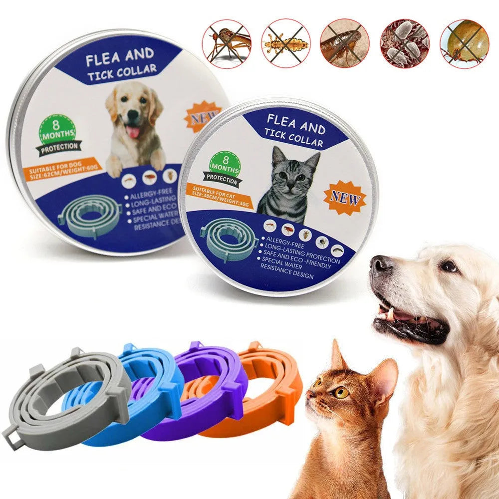 Rose Red plastic anti-flea pet collar for cats and dogs on a plain background