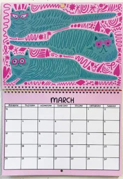 Landscape format cat wall calendar with feline photography for 2024 or 2025 planning
