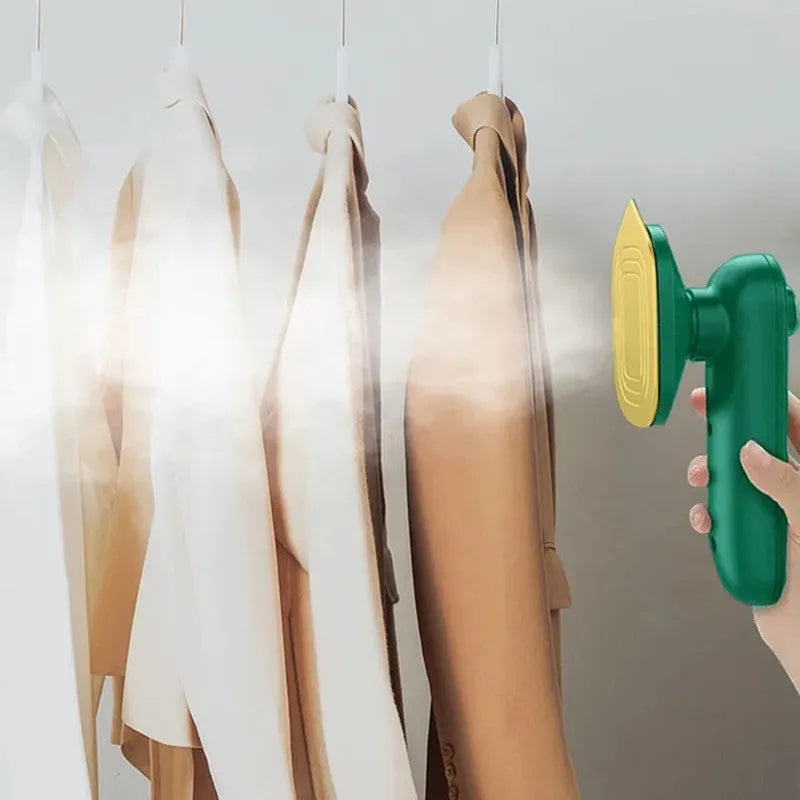 Dark green portable hanging ironing machine with ceramic panel and handheld design.