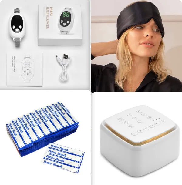 White sleep aid device with handheld remote control showing 20 intensity levels for insomnia relief