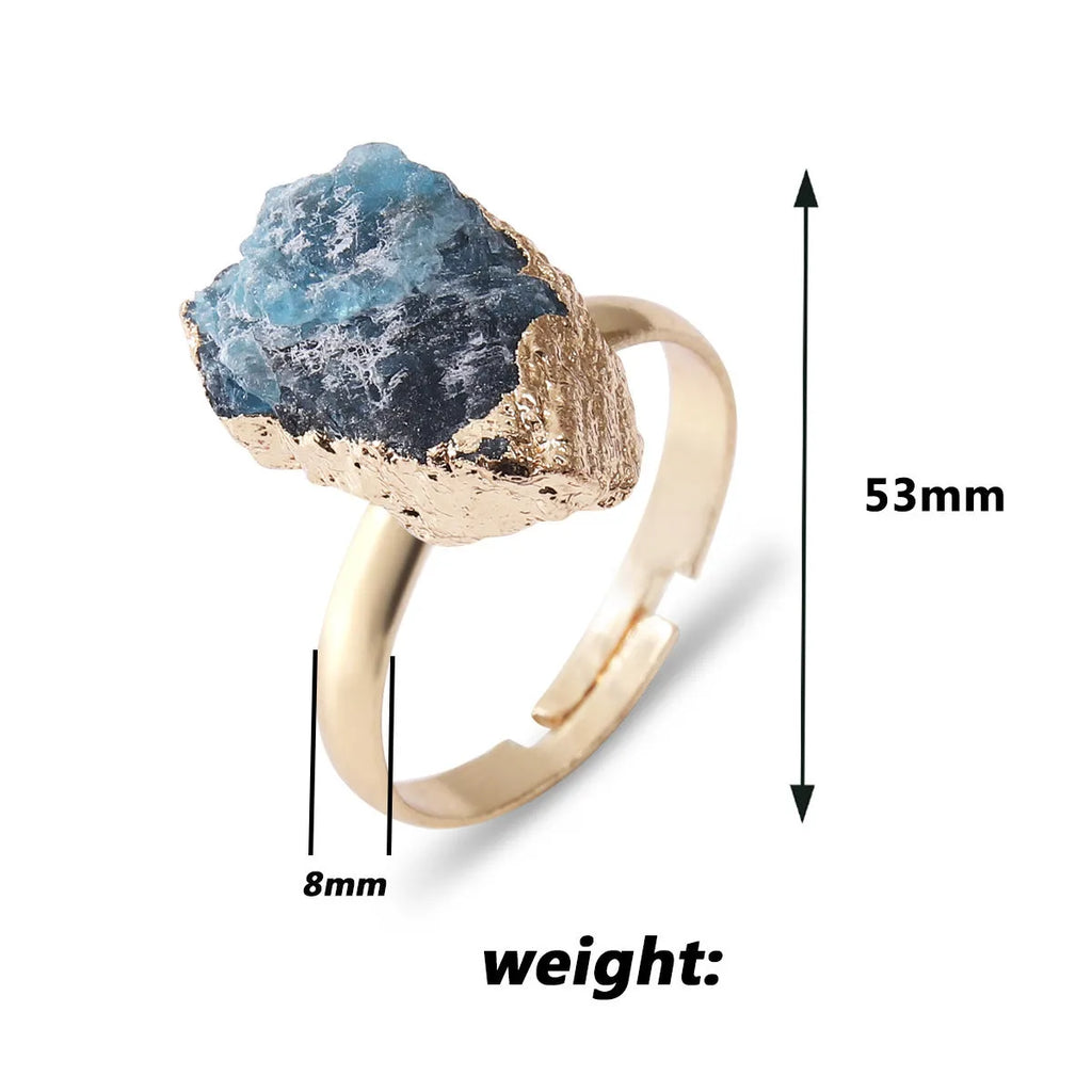 Natural rough stone open ring with gold-plated adjustable band, irregular crystal in amethyst colour