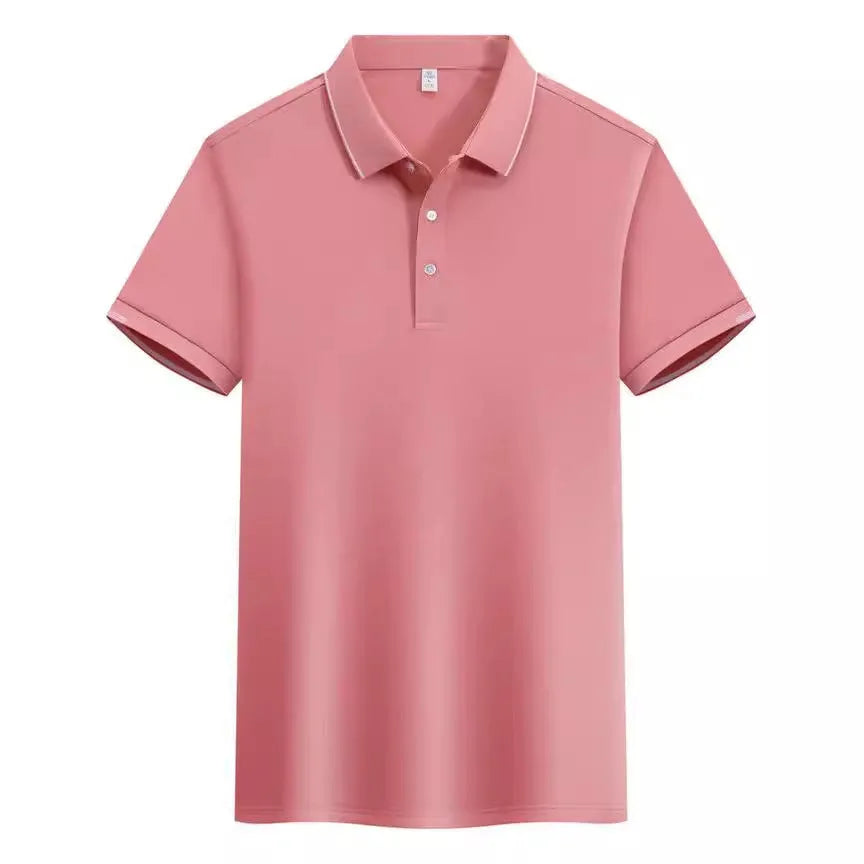 Cotton blend short sleeve polo shirt in loose fit showing colour options