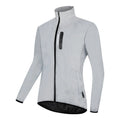 Silver men's waterproof polyester long-sleeved coat on a hanger.