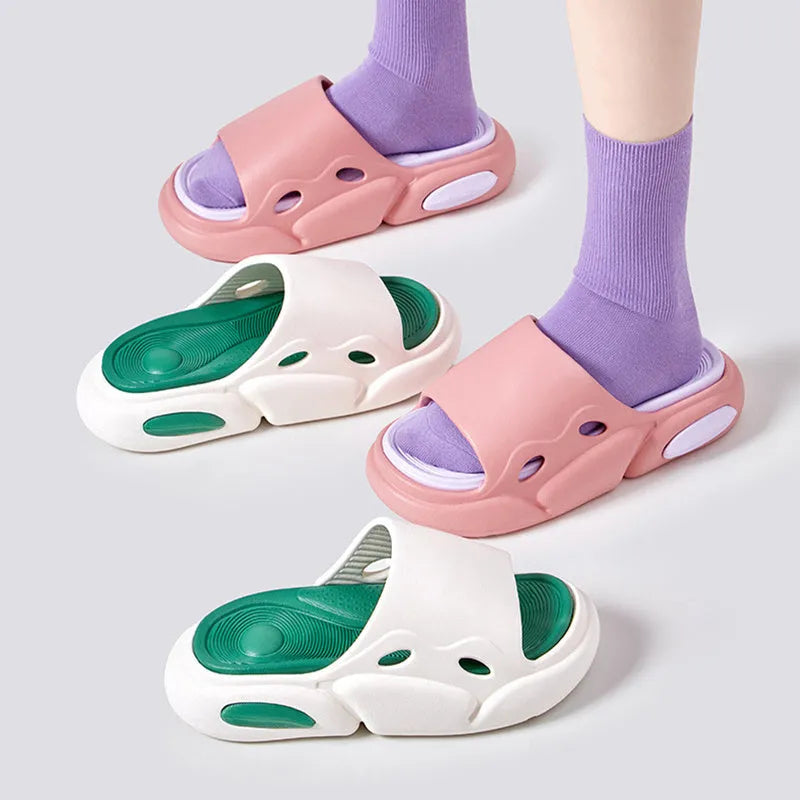 Unisex thick-soled EVA slippers in pink purple colour for indoor and outdoor wear