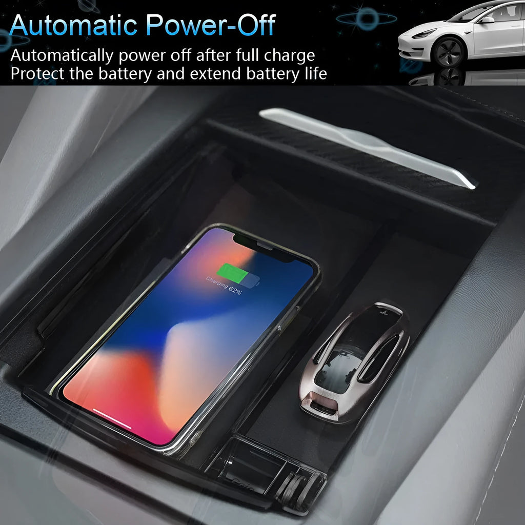 Black wireless charging station with QI compatibility and ABS plastic housing