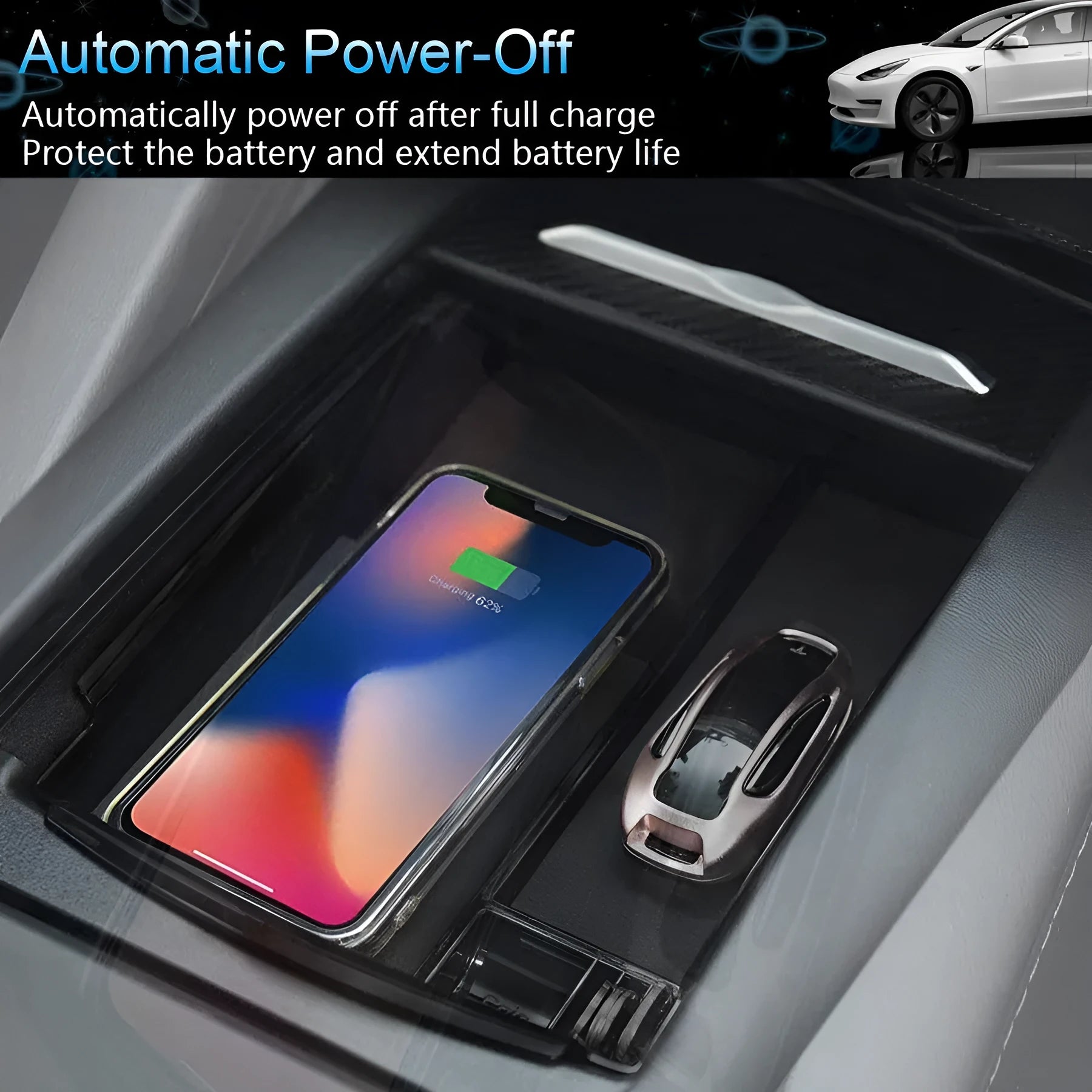 Black wireless charging station with QI compatibility and ABS plastic housing