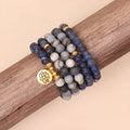 Blue multi layer alloy bracelet with patterned network stone beads in natural style