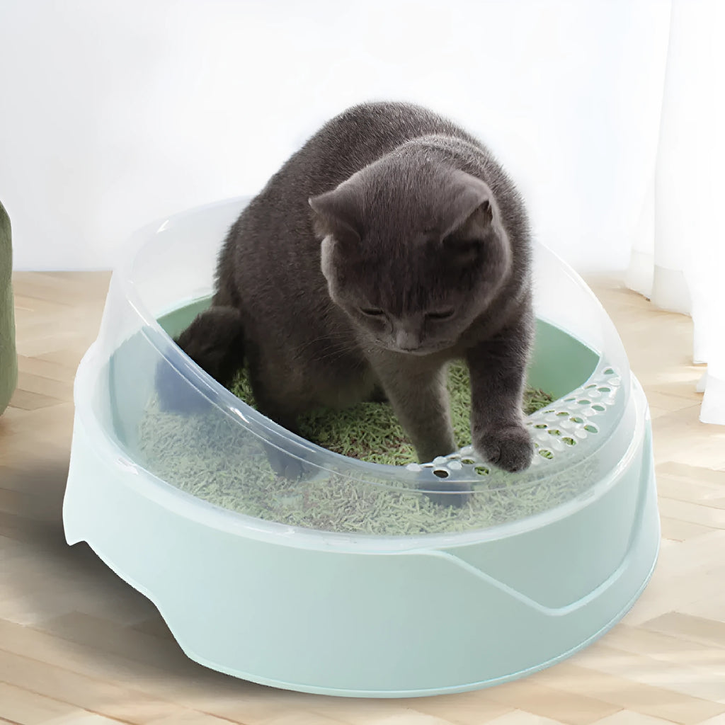 Round deodorant cat litter box in mint green or soft fog pink colour with PP plastic construction