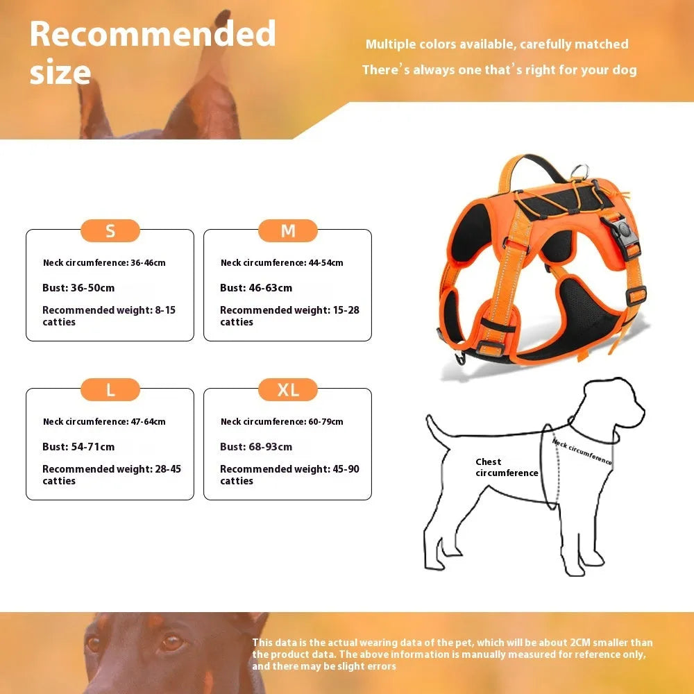 Reflective explosion-proof dog harness with integrated hand holding rope in multiple colour options
