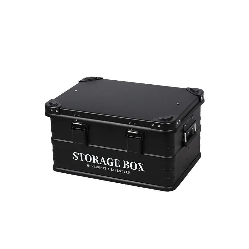 Army Green plastic storage box placed in a vehicle boot for organisation