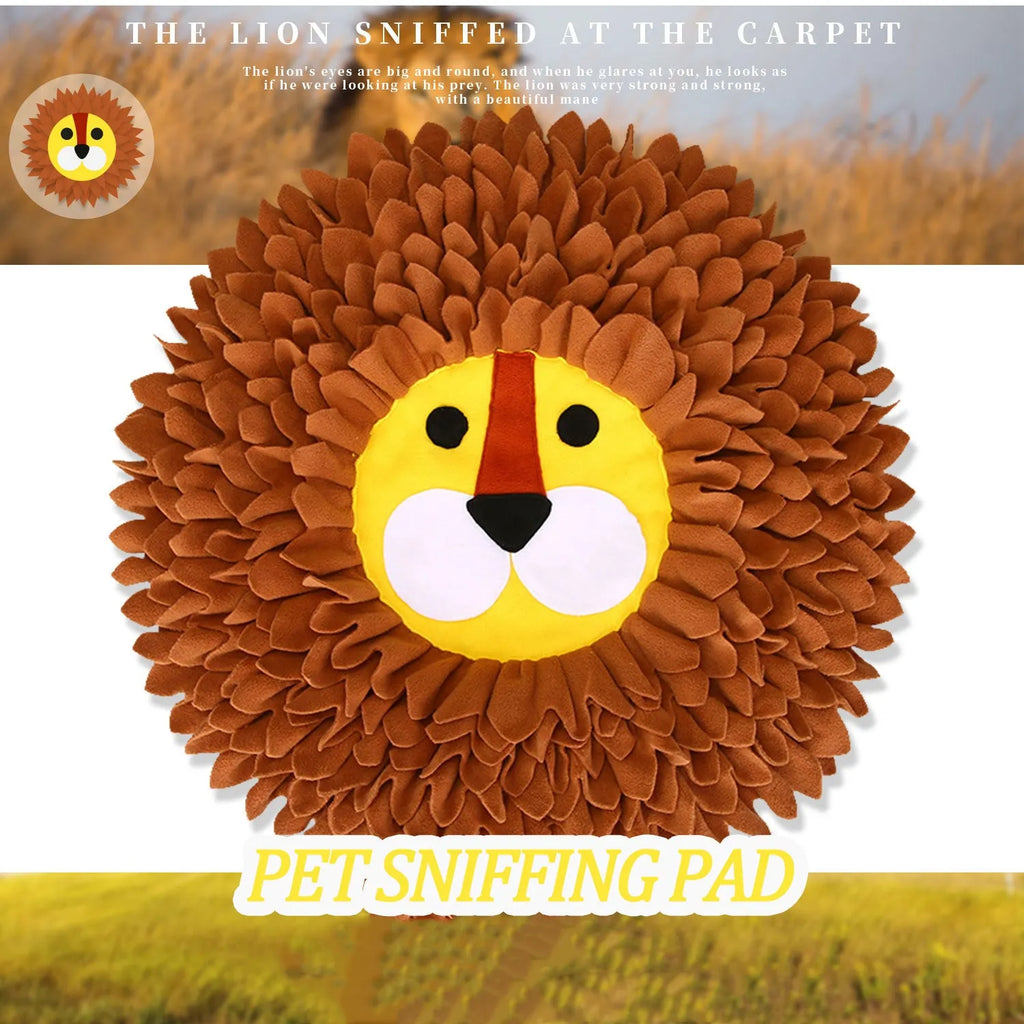Brown Lion Sniffing Pad pet toy with textured surface for hiding dog and cat treats
