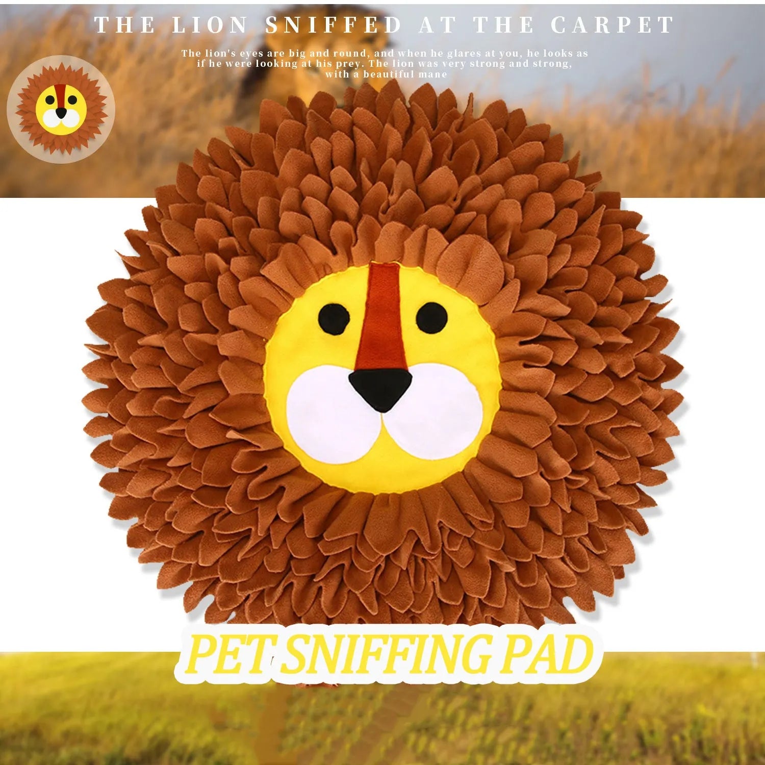 Brown Lion Sniffing Pad pet toy with textured surface for hiding dog and cat treats