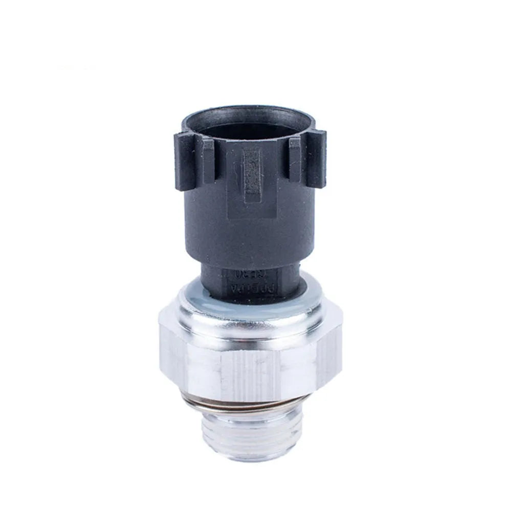 Silver automobile fuel pressure sensor for car engine fuel rail monitoring
