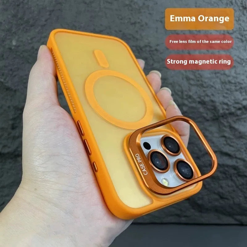Magnetic iPhone case with lens cover bracket in Black, PC anti-fingerprint shell, fits iPhone 13 to 16 Pro Max