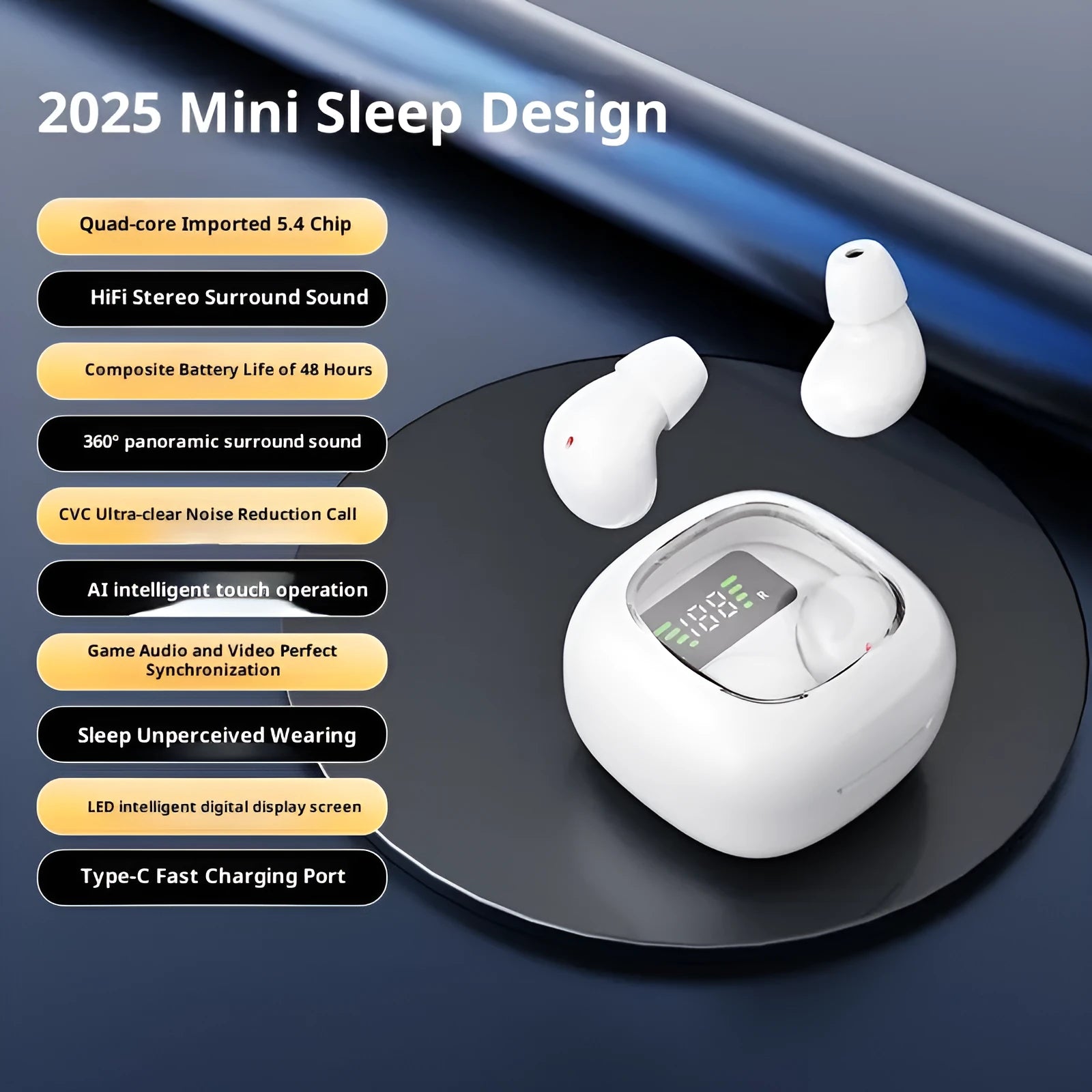 Wireless Bluetooth headset with digital display power indicator in black colour