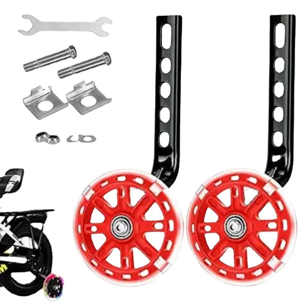 Children's glow training wheels set with universal bracket for 12-20 inch bicycles in multiple colour options