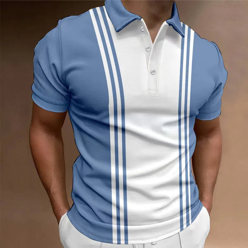 Men's loose fit casual t-shirt with printed lapel in polyester fabric showing colour options