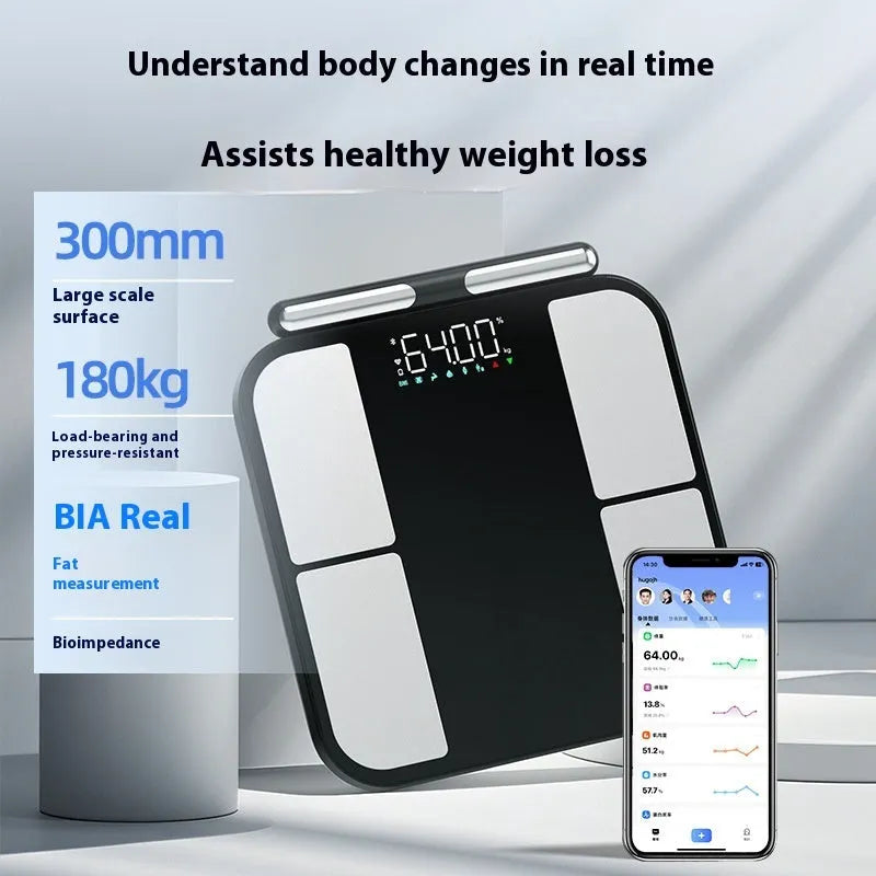 Black tempered glass digital bathroom scales with body composition analysis display