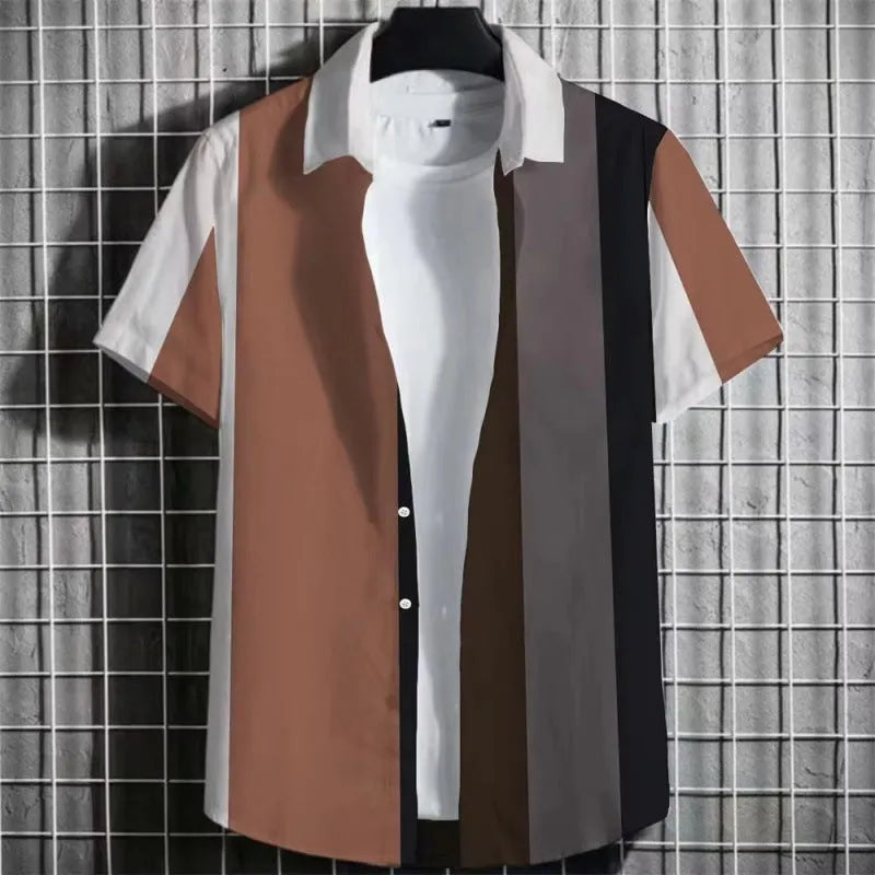 Men's striped linen t-shirt with 3D print design in extended sizing