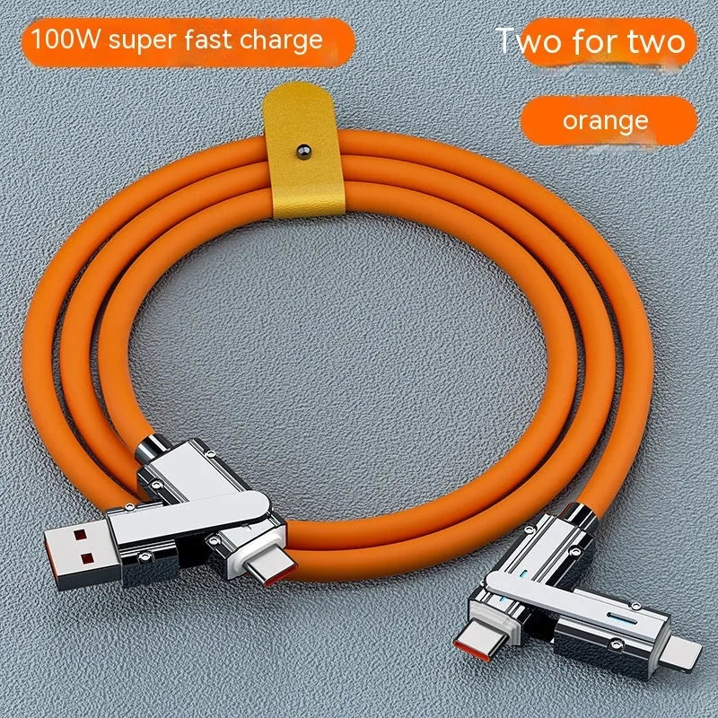 Orange fast charging cable with zinc alloy Lightning and USB-C connectors