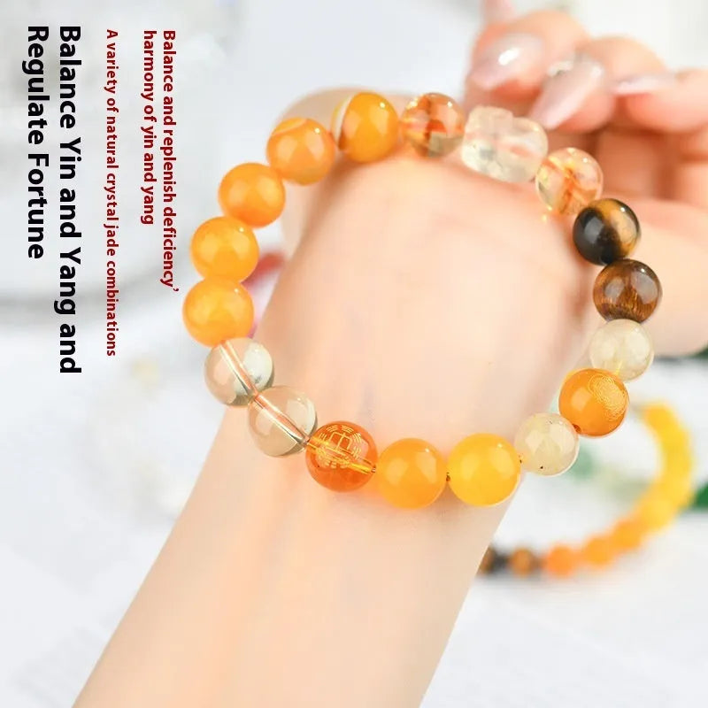Handmade five elements crystal bracelet with gold wood water fire soil designs in 8mm and 12mm sizes