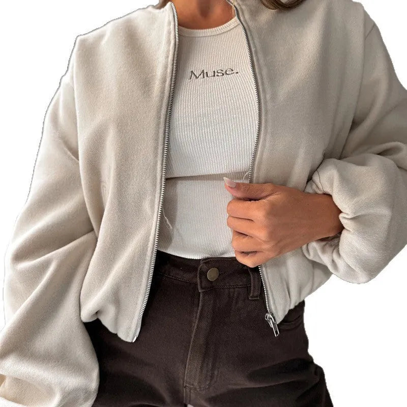 Women's off-shoulder coat with lantern sleeves in loose fit, available in brown or milky white colour