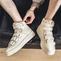 Spring men's high-top board shoes in white with Velcro strap and platform sole side view