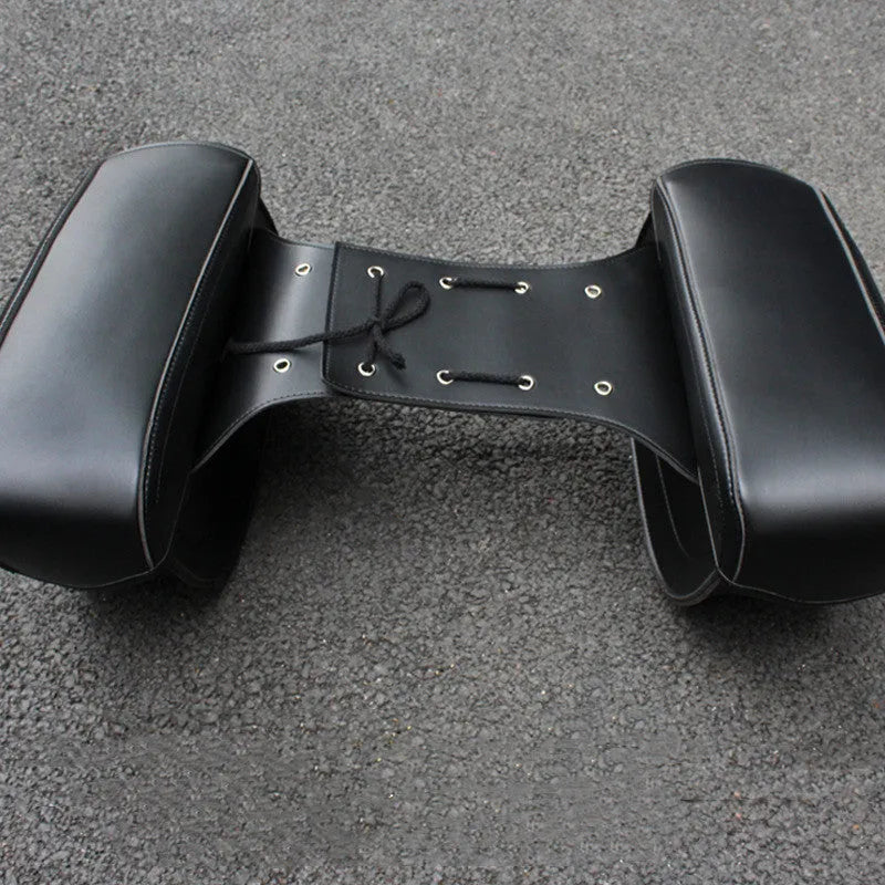 Retro style black PU leather motorcycle saddle bag side box mounted on a bike