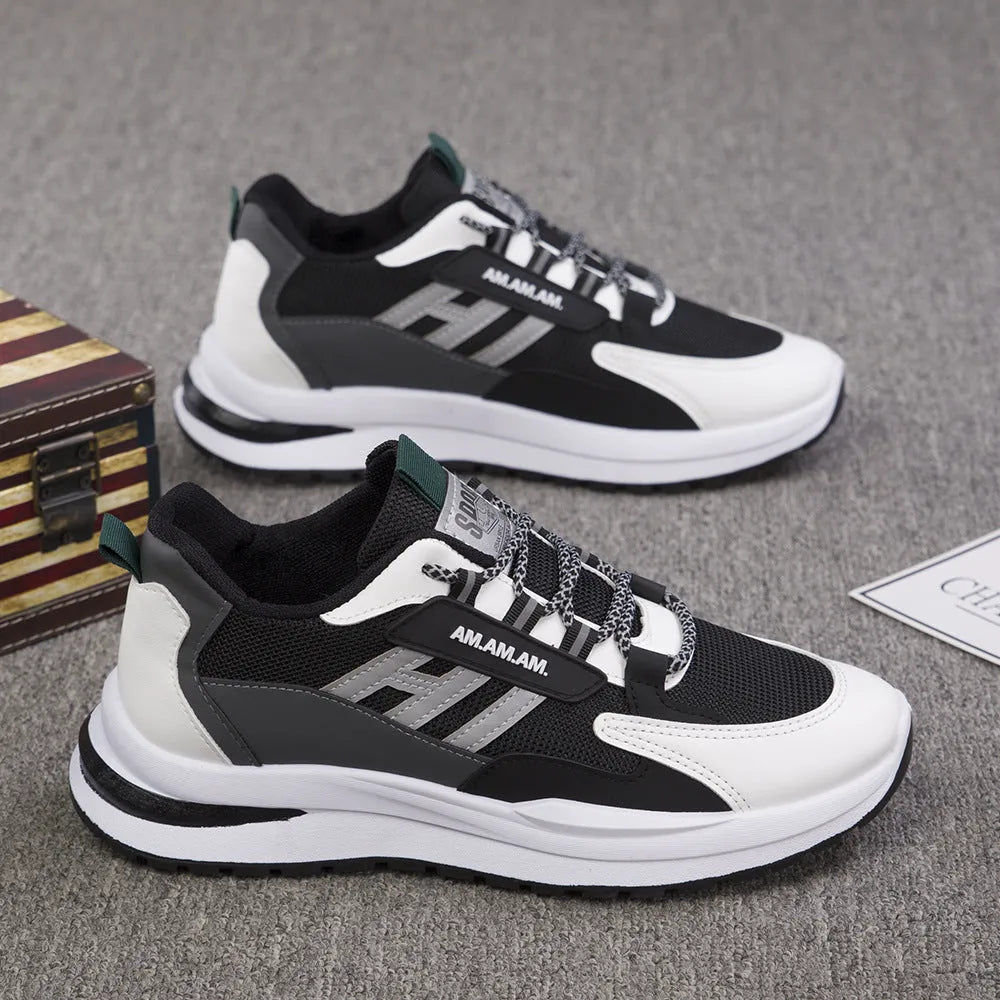 Men's breathable running shoes with mesh upper, rubber sole, lace-up front, grey or black, sizes 39-44