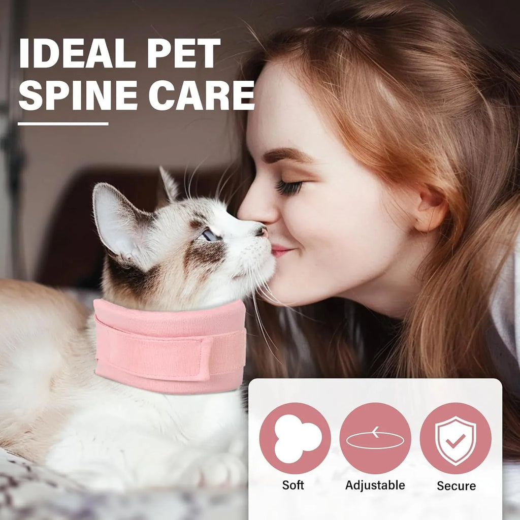 Soft cat cone recovery collar in grey and pink colours showing four size options