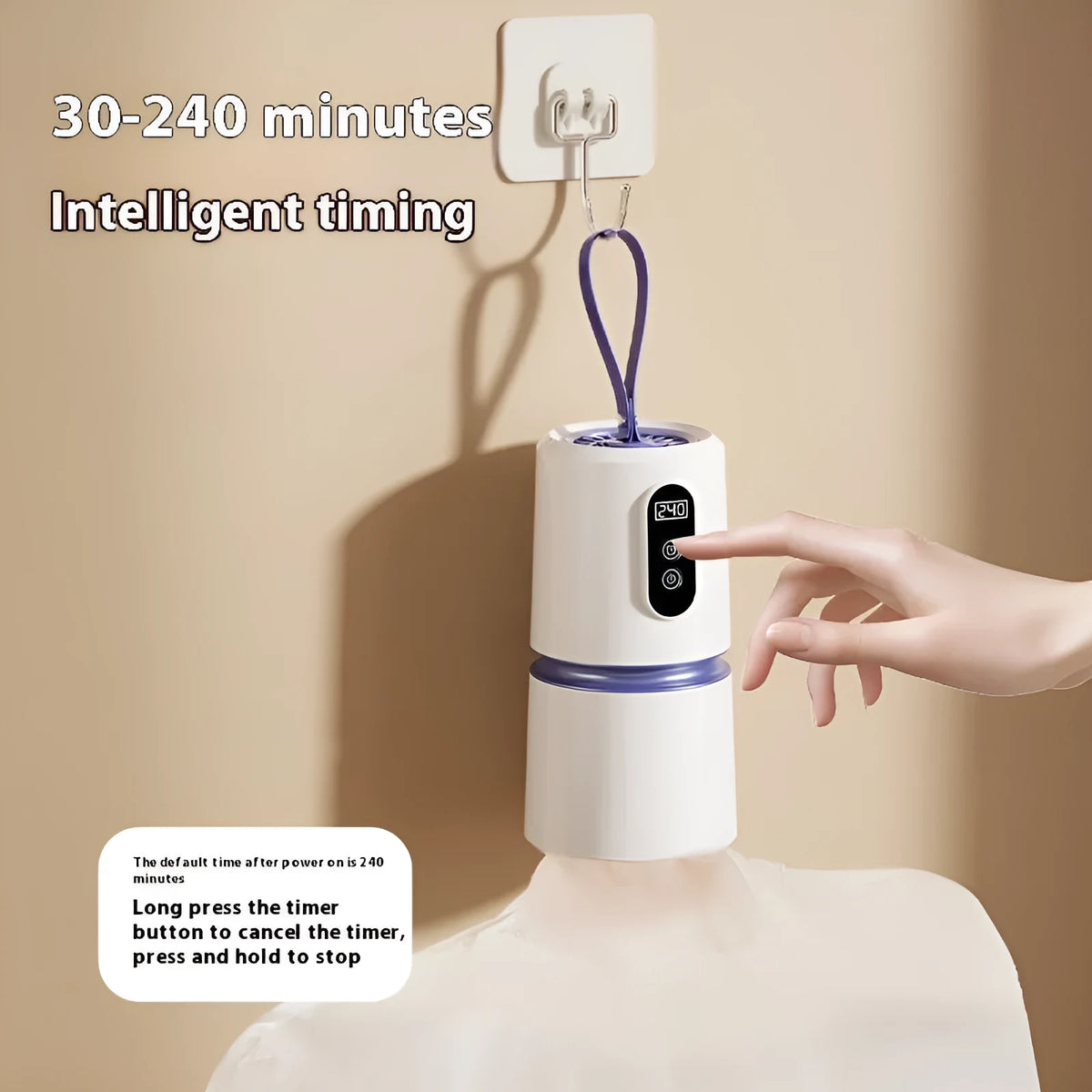White cylindrical mini air dryer, 85x85x166mm, PTC under 500W, with drying bag