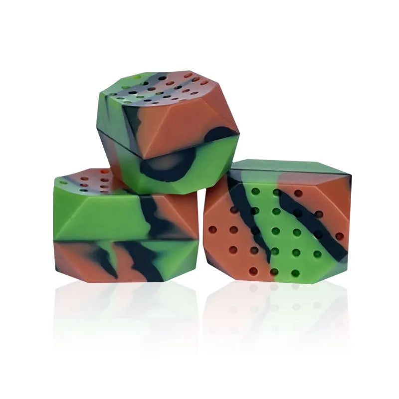 Two camouflage-pattern silicone facial exercise balls in a transparent box.