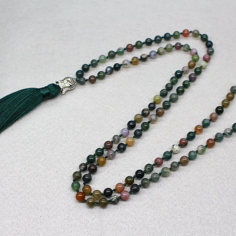 Natural agate bracelet with 108 geometric 6mm beads arranged as blessing necklace